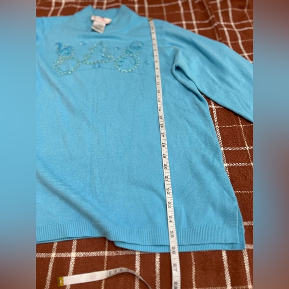 QUACKER FACTORY Blue Beaded Sequins Christmas Holiday Pullover Sweater Size L - Picture 10 of 11